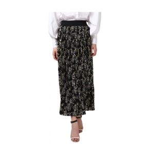 Generic Women's Georgette Chain Print Elasticated Skirt (Black-Cream)