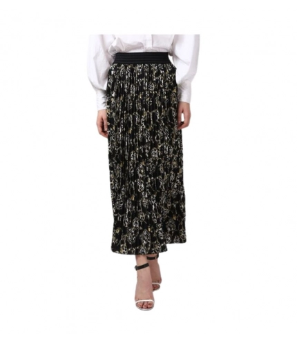 Generic Women's Georgette Chain Print Elasticated Skirt (Black-Cream)