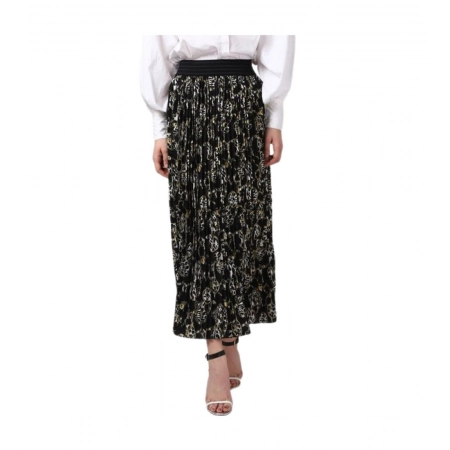 Generic Women's Georgette Chain Print Elasticated Skirt (Black-Cream)