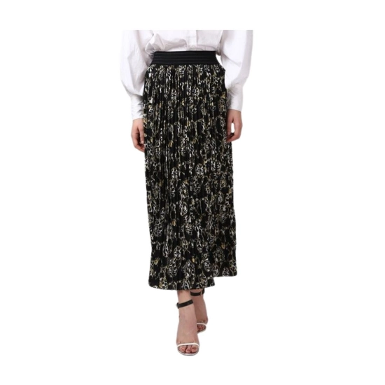Generic Women's Georgette Chain Print Elasticated Skirt (Black-Cream) Generic Women's Georgette Chain Print Elasticated Skirt (Black-Cream)