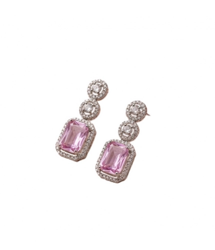 Generic Women's Brass Silver Plated Drop Earrings (Pink)