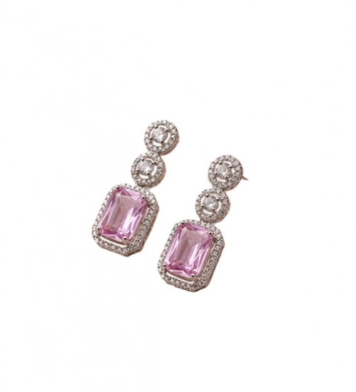Generic Women's Brass Silver Plated Drop Earrings (Pink) Generic Women's Brass Silver Plated Drop Earrings (Pink)