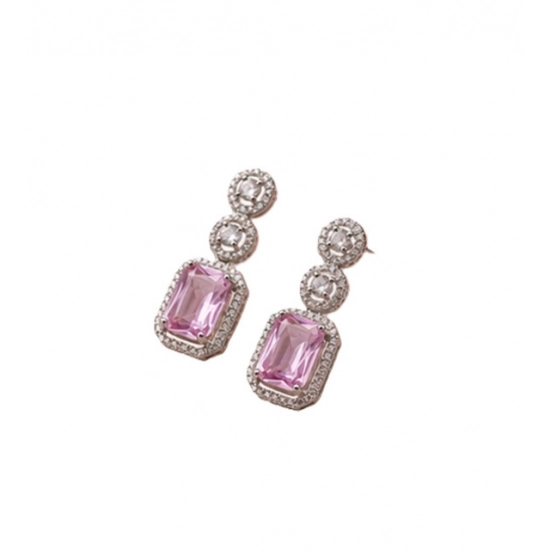 Generic Women's Brass Silver Plated Drop Earrings (Pink) Generic Women's Brass Silver Plated Drop Earrings (Pink)