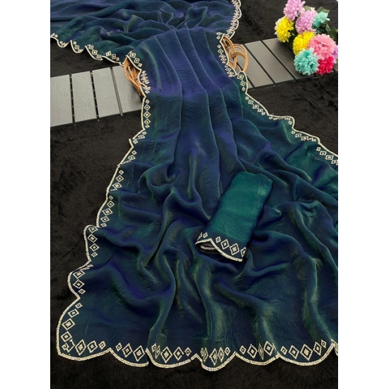 Generic Women's Satin Embellished Saree With Unstitched Blouse 5.5Mtr (Bottle Green) Generic Women's Satin Embellished Saree With Unstitched Blouse 5.5Mtr (Bottle Green)