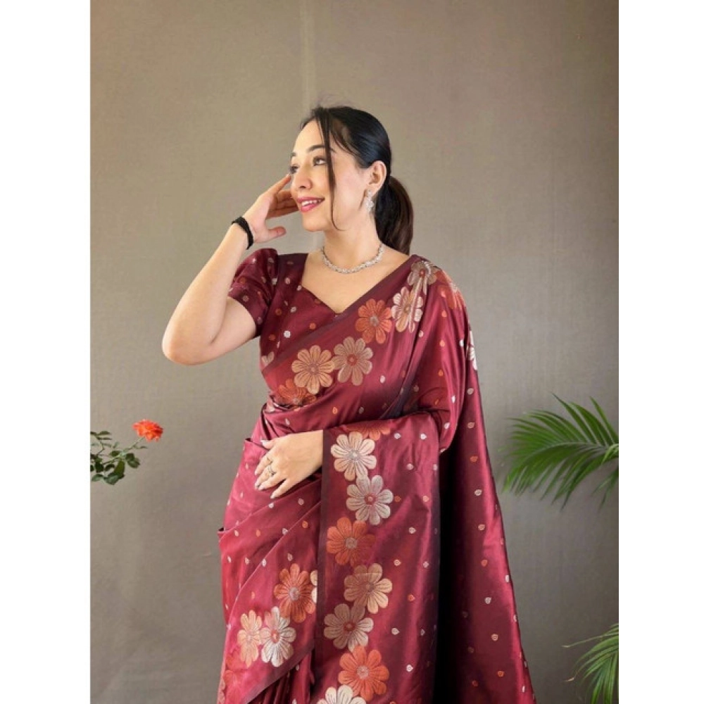 Generic Women's Soft Litchi Silk Jacquard Work Saree With Unstitched Blouse 5.5Mtr (Maroon) Generic Women's Soft Litchi Silk Jacquard Work Saree With Unstitched Blouse 5.5Mtr (Maroon)