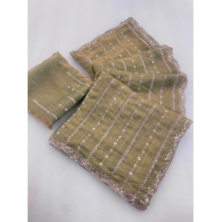 Generic Women's Slik Embellished Saree With Unstitched Blouse 5.5Mtr (Light Green)