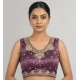 Generic Women's Silk Embroidered V-Neck Sleeveless Readymade Padded Blouse (Purple, Size 38)