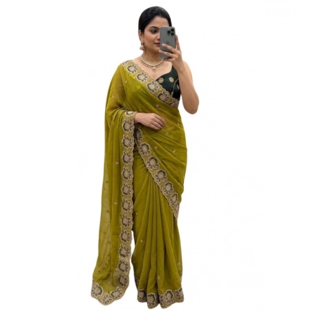 Generic Women's Star Georgette Embroidered Saree With Unstitched Blouse 5.5Mtr (Olive Green) Generic Women's Star Georgette Embroidered Saree With Unstitched Blouse 5.5Mtr (Olive Green)