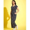 Generic Girl's Polyester Moss Floral Short Sleeves Jumpsuit (Navy-white)