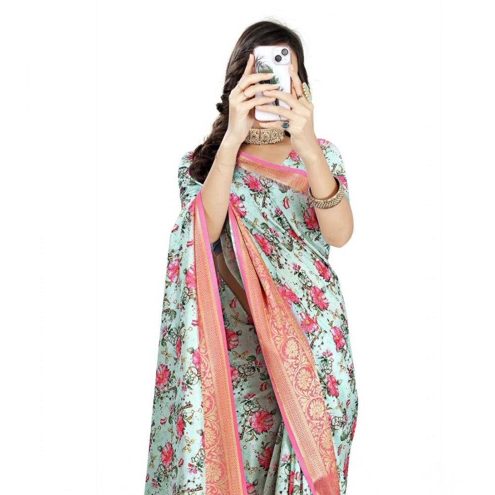 Women’s Cotton Silk Floral Printed Saree With Unstitched Blouse 5.5Mtr (Multicolor)