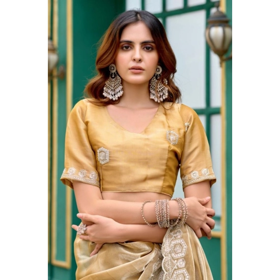 Generic Women's Faux Shimmer Geometric Ready to wear Saree With Unstitched Blouse 5.5Mtr (Beige) Generic Women's Faux Shimmer Geometric Ready to wear Saree With Unstitched Blouse 5.5Mtr (Beige)