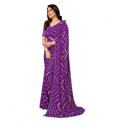 Women's Georgette Printed Saree With Unstitched Blouse 5.5Mtr (Purple) Women's Georgette Printed Saree With Unstitched Blouse 5.5Mtr (Purple)