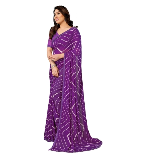 Generic Women's Georgette Printed Saree With Unstitched Blouse 5.5Mtr (Purple)