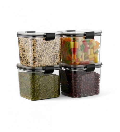 Generic Plastic 4-Pcs Set Square Shape Kitchen Storage Container (Multicolor)