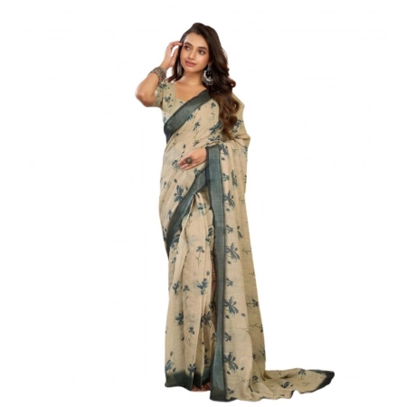 Generic Women's Faux Linen Floral Print Ready to wear Saree With Unstitched Blouse 5.5Mtr (LightBeige) Generic Women's Faux Linen Floral Print Ready to wear Saree With Unstitched Blouse 5.5Mtr (LightBeige)