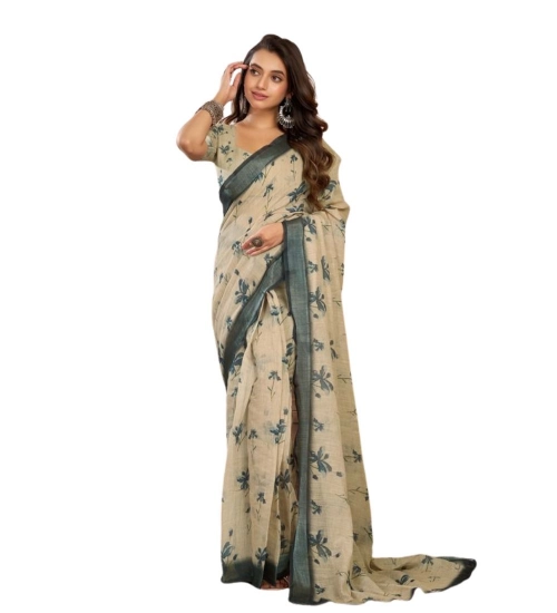 Generic Women's Faux Linen Floral Print Ready to wear Saree With Unstitched Blouse 5.5Mtr (LightBeige) Generic Women's Faux Linen Floral Print Ready to wear Saree With Unstitched Blouse 5.5Mtr (LightBeige)