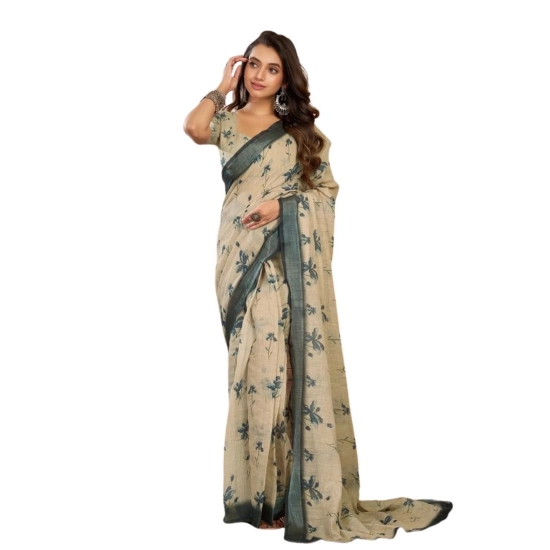 Generic Women's Faux Linen Floral Print Ready to wear Saree With Unstitched Blouse 5.5Mtr (LightBeige) Generic Women's Faux Linen Floral Print Ready to wear Saree With Unstitched Blouse 5.5Mtr (LightBeige)