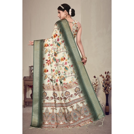 Generic Women's Cotton Silk  Printed Saree With Unstitched Blouse 5.5Mtr (Green)