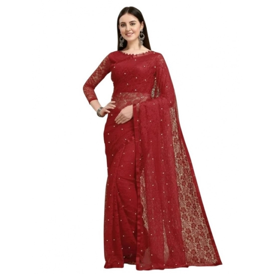Generic Women's Net Self Design Saree With Unstitched Blouse 5.5Mtr (Maroon) Generic Women's Net Self Design Saree With Unstitched Blouse 5.5Mtr (Maroon)