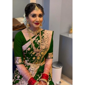 Generic Women's Litchi silk Printed Saree With Unstitched Blouse (Green)