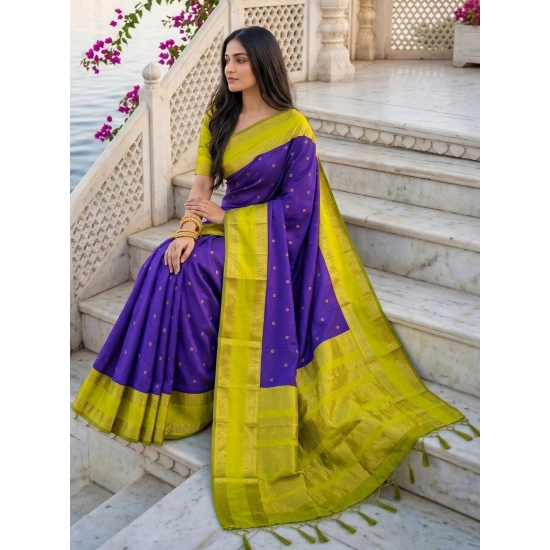 Generic Women's Silk Blend Printed Saree With Unstitched Blouse 5.5Mtr (Purple-Green) Generic Women's Silk Blend Printed Saree With Unstitched Blouse 5.5Mtr (Purple-Green)