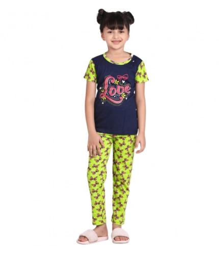 Generic Girl's Cotton Hosiery Printed Night Suit Set (Navy-Green) Generic Girl's Cotton Hosiery Printed Night Suit Set (Navy-Green)