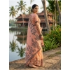 Generic Women's Linen Cotton Printed Saree With Unstitched Blouse 5.5Mtr (Orange)
