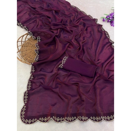 Generic Women's Satin Embellished Saree With Unstitched Blouse 5.5Mtr (Wine) Generic Women's Satin Embellished Saree With Unstitched Blouse 5.5Mtr (Wine)