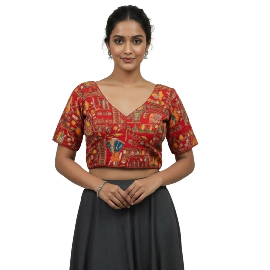 Generic Women's Crepe Position Print V Neck Short Sleeve Readymade Blouse (Red 38 Ready , Alterable 36–40)-PID65824 Generic Women's Crepe Position Print V Neck Short Sleeve Readymade Blouse (Red 38 Ready , Alterable 36–40)-PID65824