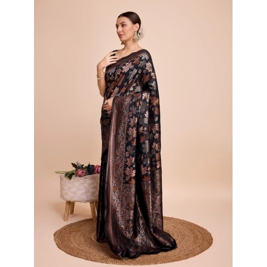 Generic Women's Soft Silk Jacquard Saree With Unstitched Blouse 5.5Mtr (Black)