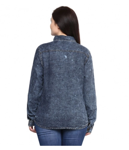 Generic Women's Denim Solid Long Sleeves Shirt (Blue)
