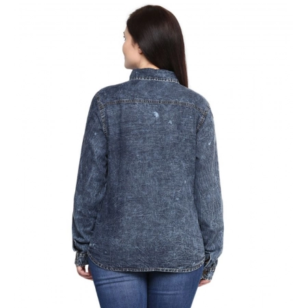 Generic Women's Denim Solid Long Sleeves Shirt (Blue) Generic Women's Denim Solid Long Sleeves Shirt (Blue)
