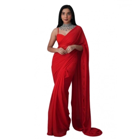 Generic Women's Georgette Solid Saree With Unstitched Blouse 5.5Mtr (Red) Generic Women's Georgette Solid Saree With Unstitched Blouse 5.5Mtr (Red)