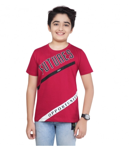 Generic Boy's Cotton Grapic Printed Round Neck T-Shirt (Marron)