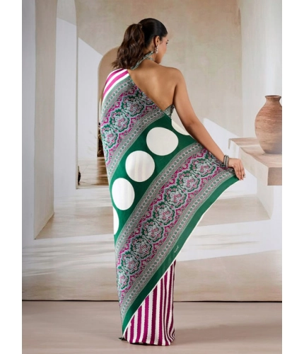 Generic Women's Satin Crepe Printed Saree With Unstitched Blouse 5.5Mtr (Magenta)