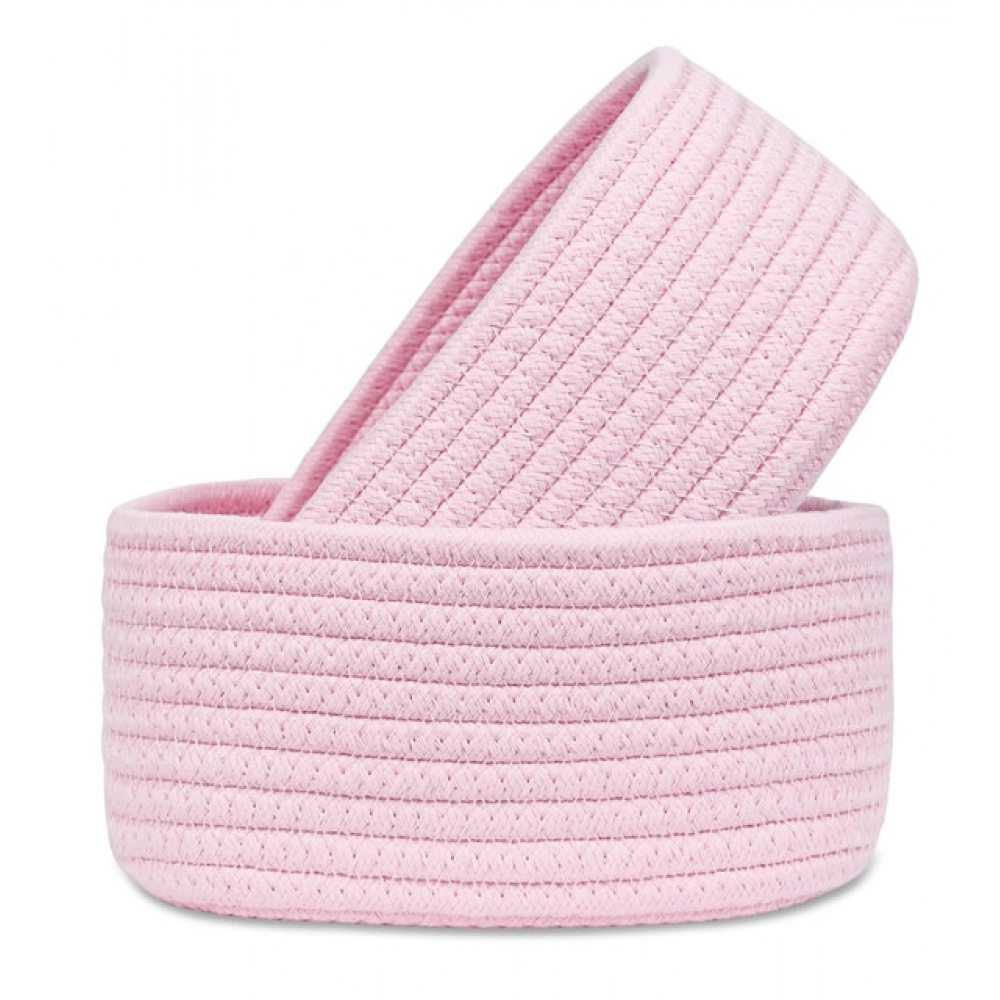 Generic Cotton 8x3 Inch Round 2 Set Bedside Organizer With Out Lid (Pink)