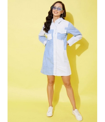 Generic Women's Denim Solid Long Sleeves Dress (Blue)