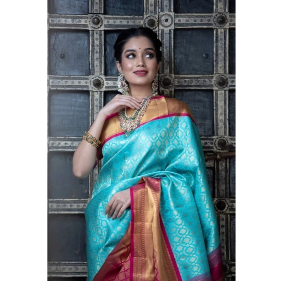 Generic Women's Soft Litchi Silk Jacquard Work Saree With Unstitched Blouse 5.5Mtr (Sky Blue) Generic Women's Soft Litchi Silk Jacquard Work Saree With Unstitched Blouse 5.5Mtr (Sky Blue)