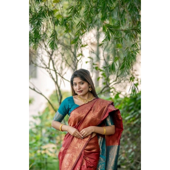Generic Women's Katan_Silk Zari_Weaving Saree With Unstitched Blouse 5.5Mtr (Maroon) Generic Women's Katan_Silk Zari_Weaving Saree With Unstitched Blouse 5.5Mtr (Maroon)
