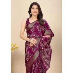 Generic Women's Cotton Silk Floral Printed Saree With Unstitched Blouse 5.5Mtr (Wine)