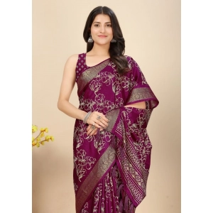 Generic Women's Cotton Silk Floral Printed Saree With Unstitched Blouse 5.5Mtr (Wine)