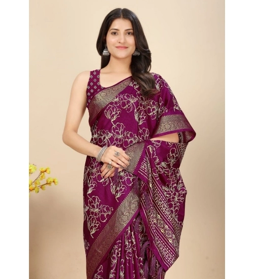 Generic Women's Cotton Silk Floral Printed Saree With Unstitched Blouse 5.5Mtr (Wine) Generic Women's Cotton Silk Floral Printed Saree With Unstitched Blouse 5.5Mtr (Wine)