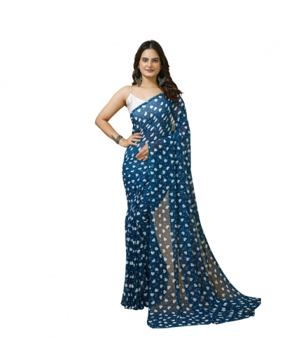 Generic Women's Georgette Printed Saree With Unstitched Blouse 5.5Mtr (Blue)