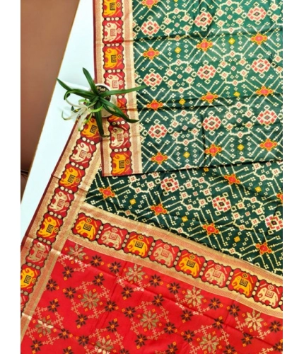 Generic Women's Patola Silk Meena And Zari Woven Saree With Unstitched Blouse 5.5Mtr (Green)