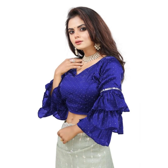 Generic Women's Organza Solid V Neck Layered Ruffle Sleeve Readymade Blouse (Blue Free Size , up to 38–40 Bust)-PID65849 Generic Women's Organza Solid V Neck Layered Ruffle Sleeve Readymade Blouse (Blue Free Size , up to 38–40 Bust)-PID65849