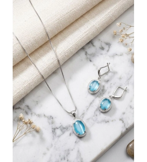 Generic Women's Brass Silver Plated Pendant Set (Blue)