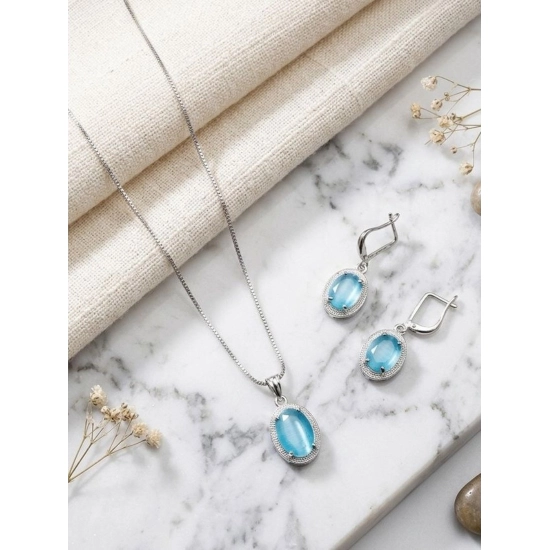 Generic Women's Brass Silver Plated Pendant Set (Blue) Generic Women's Brass Silver Plated Pendant Set (Blue)