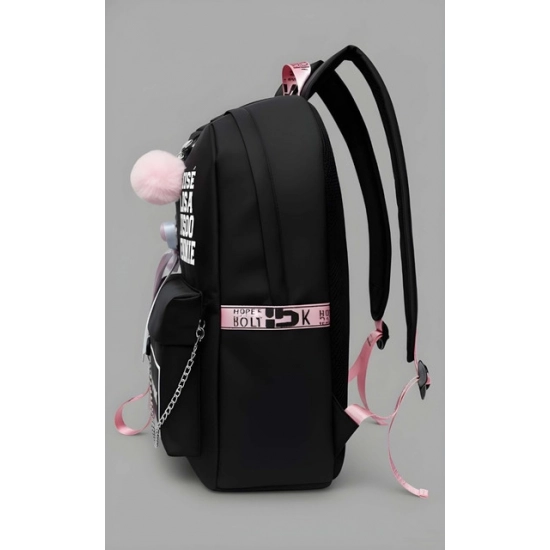 Unisex PU Leather Solid Medium Zipper Backpack (Black)