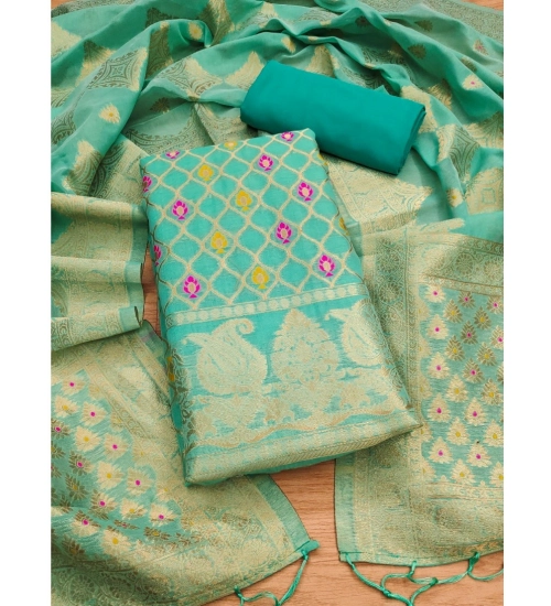 Generic Women's Banarasi Silk Printed Unstitched Salwar Suit Material With Dupatta (sea green, 3Mtrs)