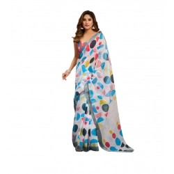 Generic Women's Linen Cotton Printed Ready To Wear Saree With Unstitched Blouse 5.5 Mtr (Multicolor)